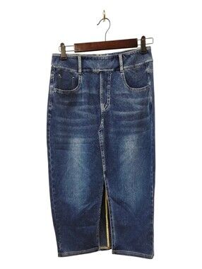 Halara Mef Dark Wash Denim Midi Skirt with Front Slit New